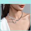 Elegant Titanium Steel Heart Pearl Necklace Unique Design Layered Choker For Women