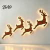Damage Free Wall Decor Christmas Reindeer Light, Wooden LED Silhouette with Warm Backlight, Seasonal Entryway Accent Battery Operated Lighted Festive