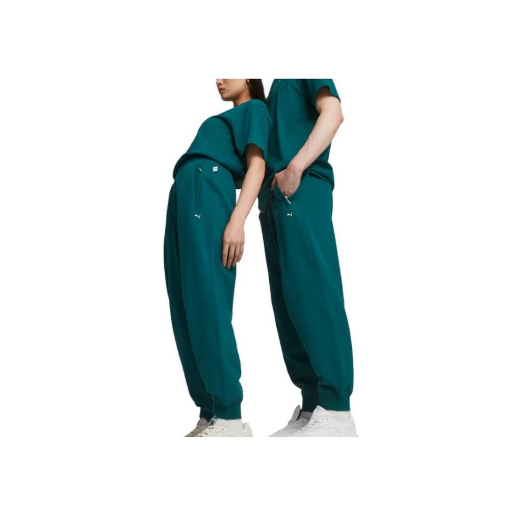 Puma Mmq Sweatpants Logo Print Mid Waist Cuffed Casual Pants Unisex Bottoms Peacock-Green 620821-43