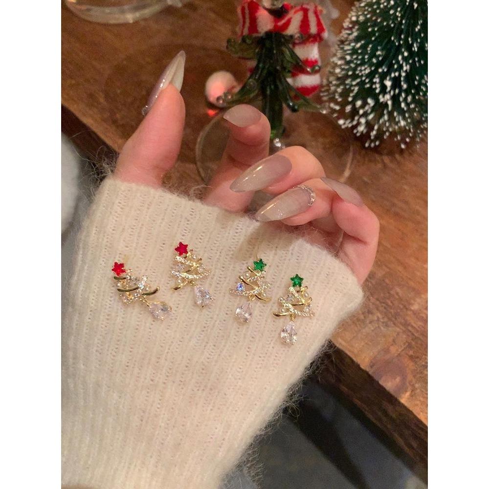Zircon Christmas Tree Pearl Earrings for Women Light Luxury Drop Earrings Fashion Charm Zircon Christmas Gifts 2025 New In