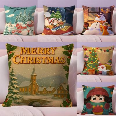 Warme Weihnachts-Cartoon-Dekorationen Kissenbezug Seidiger Kurzer Plüsch Mit Unsichtbarem Reißverschluss Staubdicht Sofa-Kissenbezug