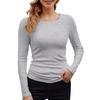 Camiseta Básica de Manga Larga para Mujer, Cuello Redondo, Canalé, Color Liso
