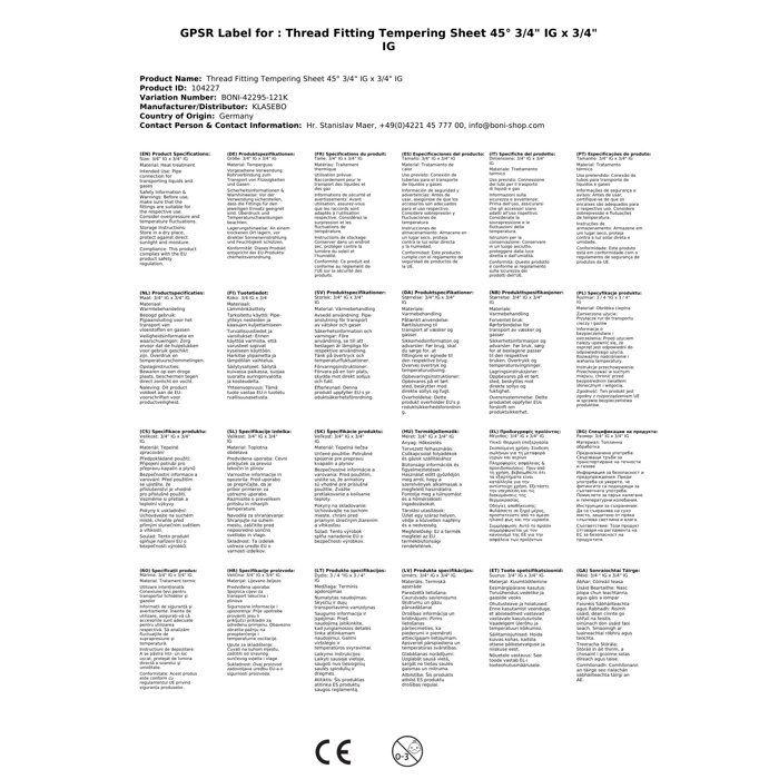 Coude Fileté Fonte Malléable 45° - 3/4 Pouce