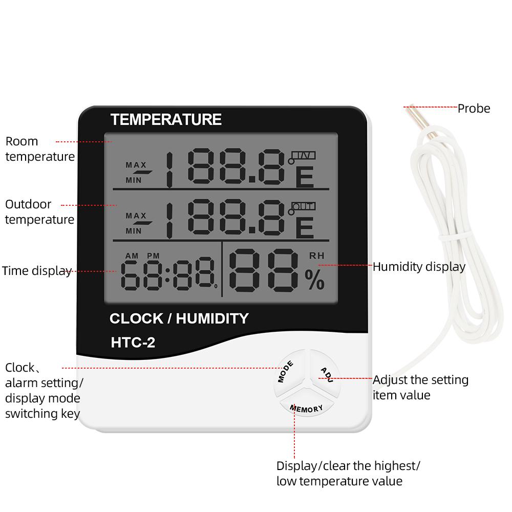 LCD Electronic Digital Temperature Sensor Humidity Meter Backlight Thermometer Hygrometer Gauge Indoor Weather Station Clock