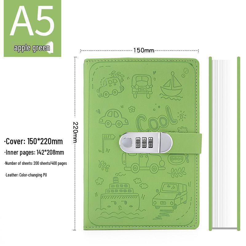 Secure Cartoon Password Diary with Lock - Student Planner Notebook