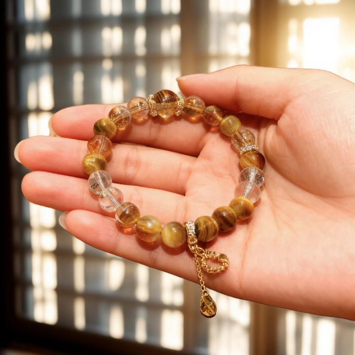 Натуральный цитрин и желтый тигровый глаз, кристальный браслет из бусин с круглыми бусинами для женщин