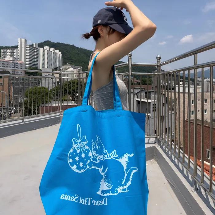 Holiday Cat Big Tote_turquoise