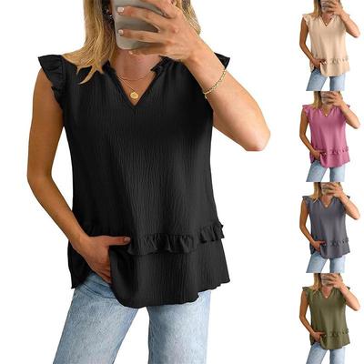 2026 Summer Women's Ruffled V-Neck Loose Vest - European & American Style 