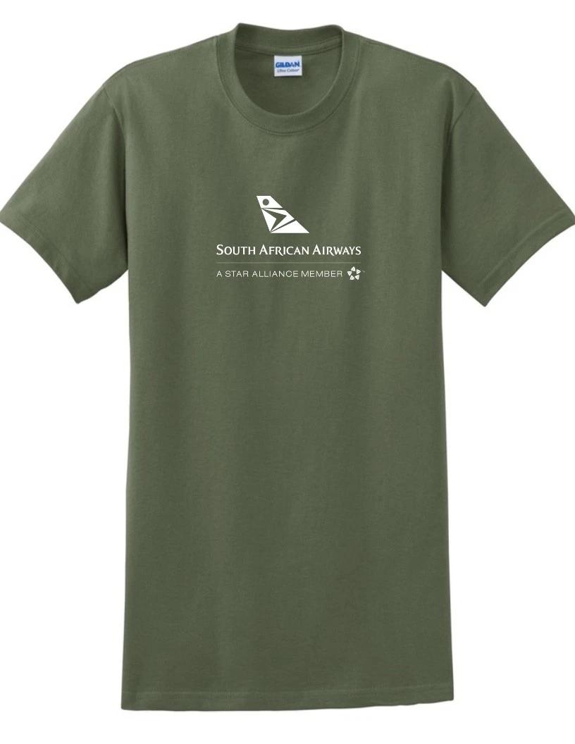 South African Airways White Logo Airline Geek Military Green Cotton T-Shirt 4XL