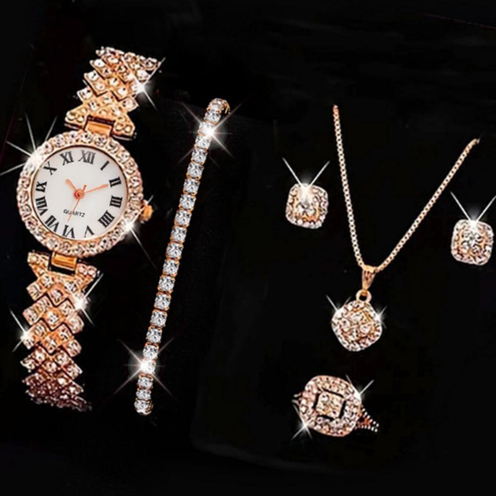 Popular Luxury Set, Bracelet Watch, Diamond-Encrusted Women'S Five-Piece Gift Box, Quartz Watch