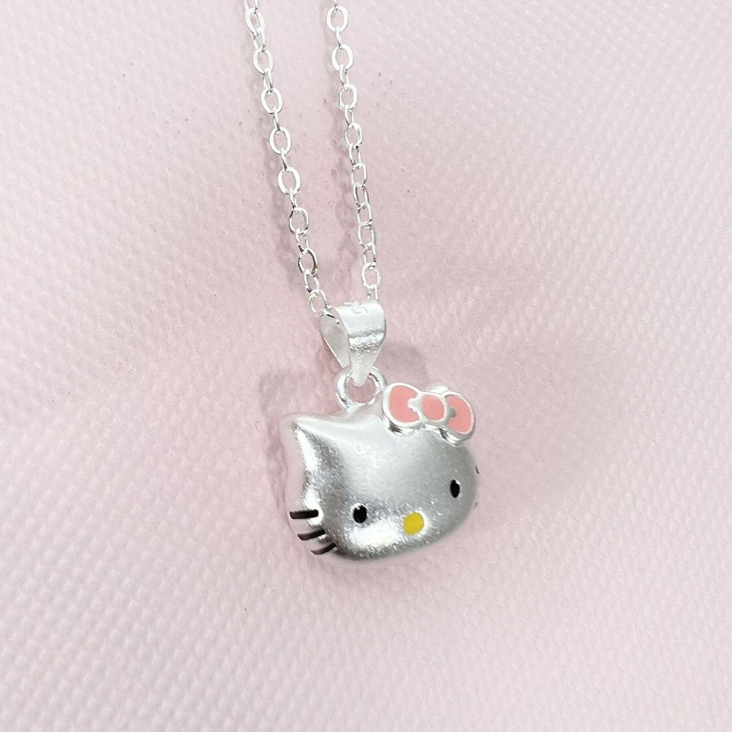 

Adorable KT Cat Necklace Pendant with Pink Bow - Unique Design