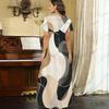 Women Plus Size V Neck Short Sleeve Printed Straight Maxi Dress