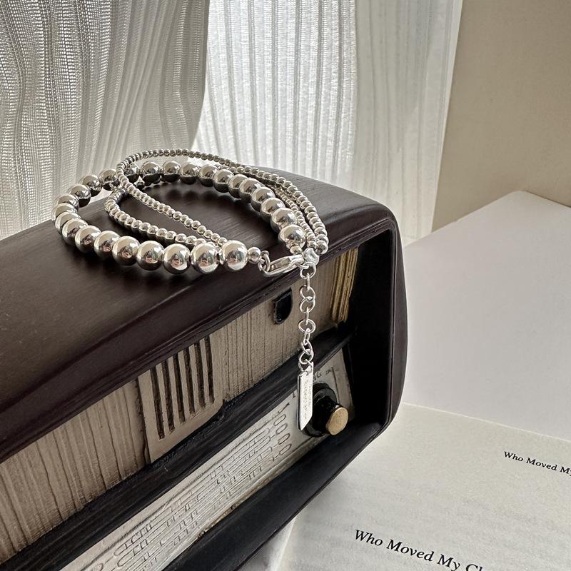 S925 Sterling Silver Round Bead Winding Necklace Wind Niche Design Gradual Change Bead Bracelet Set Chain Jewelry