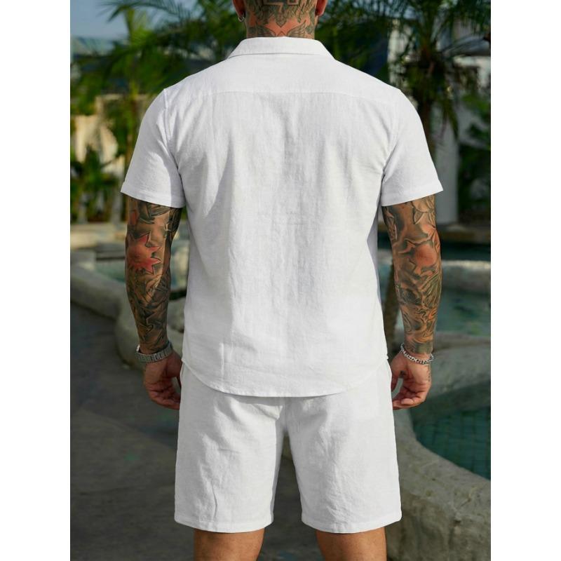 Men Casual Summer Short Sleeve Shirt And Shorts Beach Vacation Set