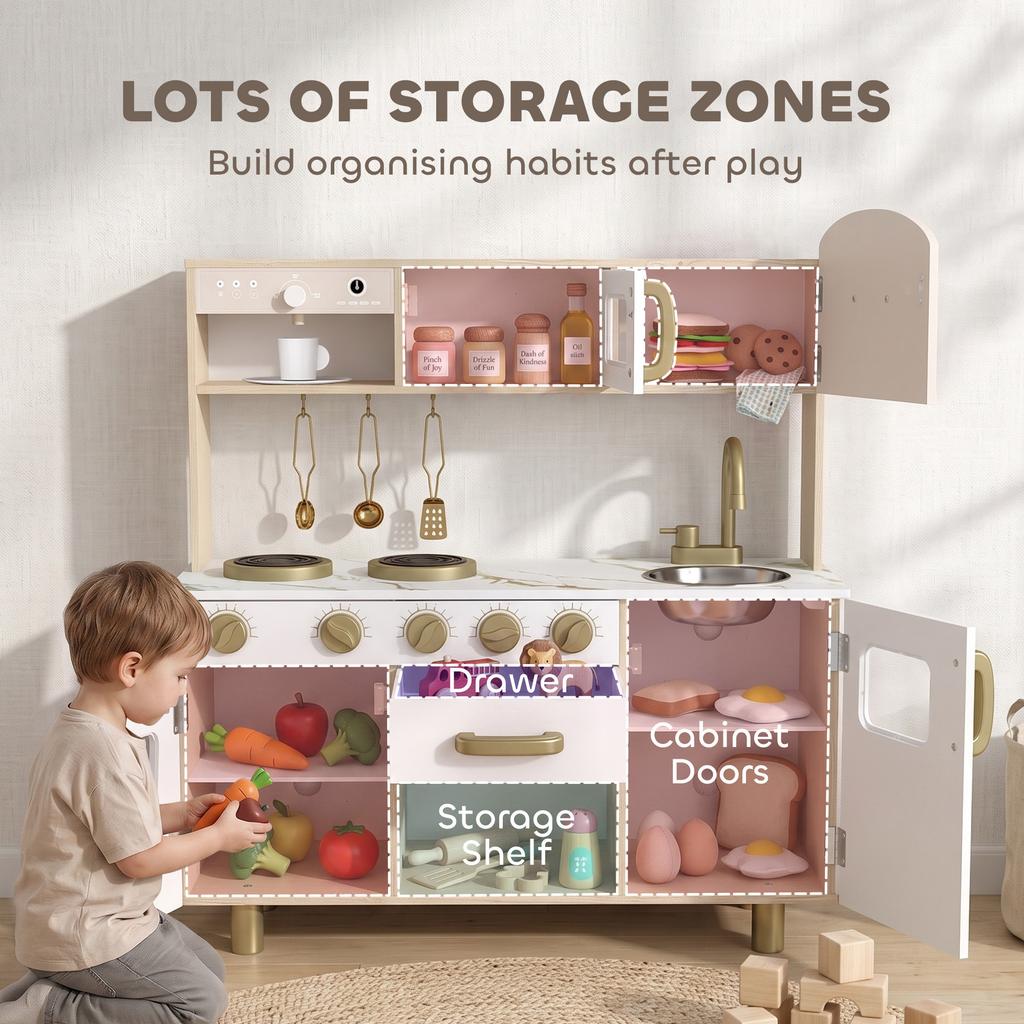 Children's Wooden Kitchen with Stainless Steel Utensils