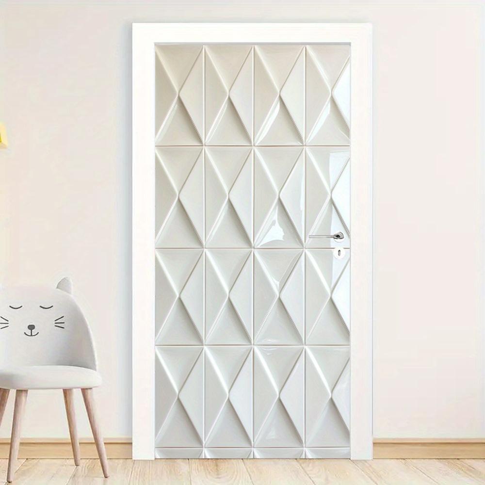 1 Stück Zeitgenössische Geometrische Weiße Fliesen Türsticker, Abnehmbares Papier Wandaufkleber, Abstraktes Kunstmuster für Schlafzimmer, Modernes Rechteck Türposter