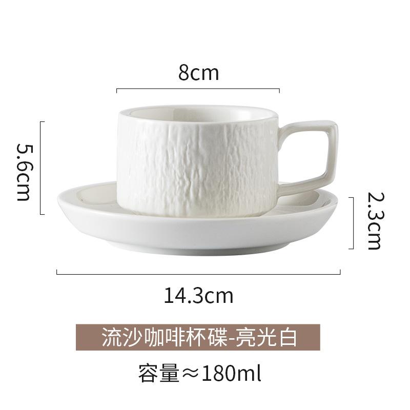 European Black  White Ceramic Coffee Cup Saucer Matte Stone Grain Breakfast Milk Mug Exquisite Afternoon Camellia Flower Tea Cup