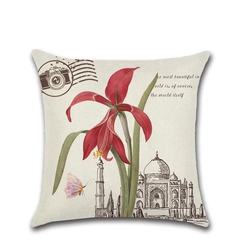 New European Retro Flowers Linen Cushion Cover Classical Floral Pillow Case Vintage Decorative Sofa Throw Pillow Cover 45X45Cm