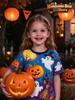 Kids Halloween Girls T-Shirt Pink Leopard Print Ghost Pumpkin Spider Bat Graphic Tee Short Sleeve Casual Top for Halloween Party