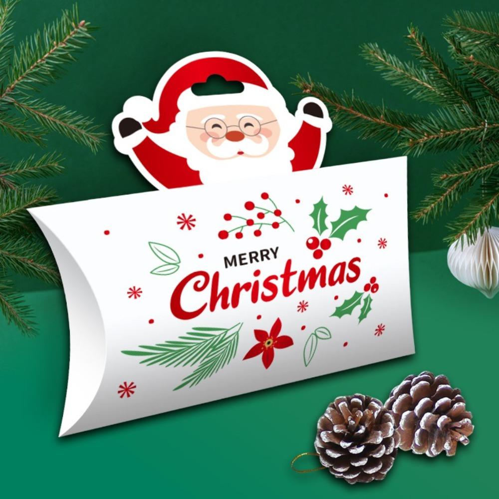 5PCS Merry Christmas Pillow Paper Box Handheld Portable Snack Candy Boxes Bags Santa Claus Small Christmas Gift Bag