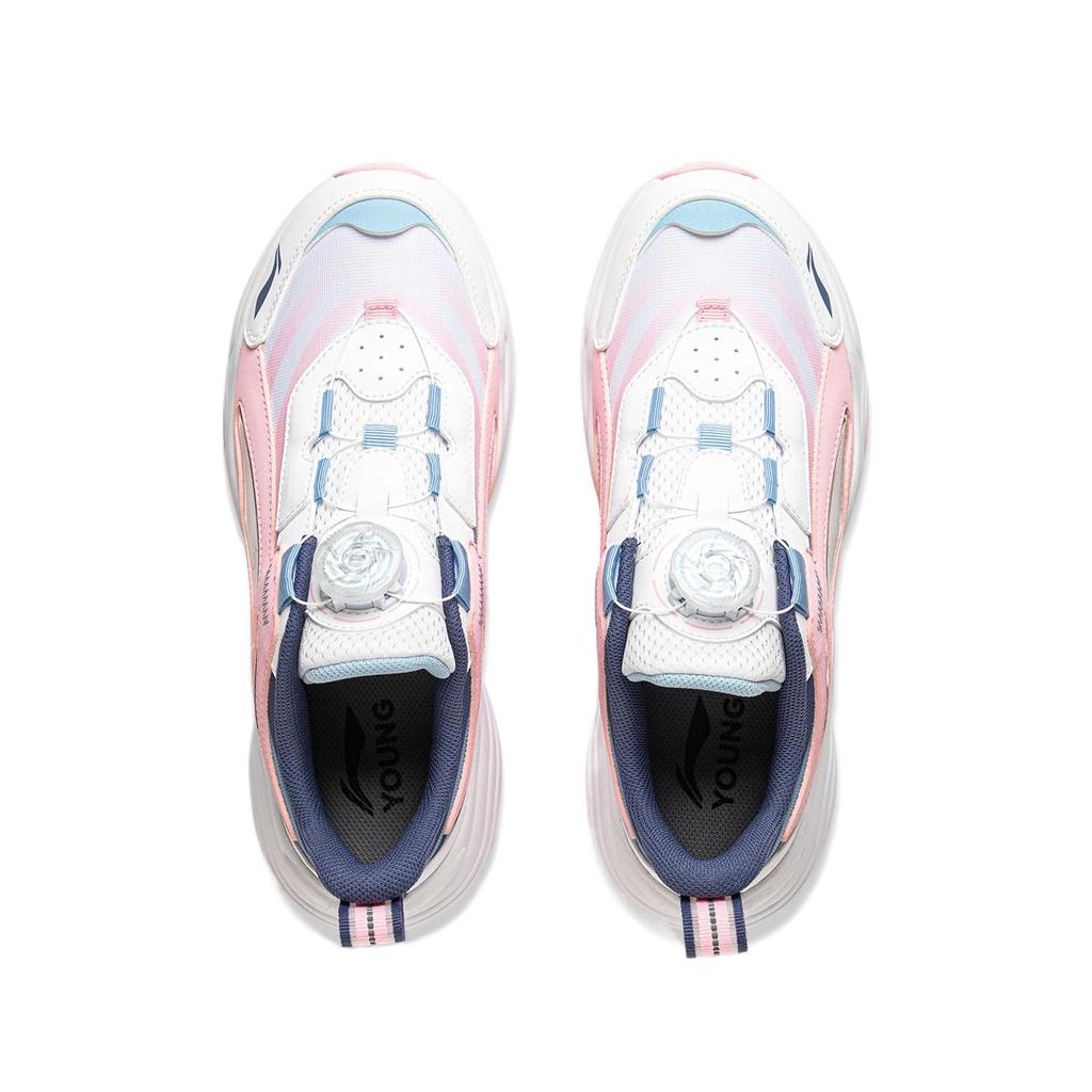 Li Ning Kids Sports Lifestyle Aurora Ground Grip Cushioning Non-Slip Wear-Resistant Low-Top Casual Shoes Kids casual shoes Pink White Blue YKCV202-2