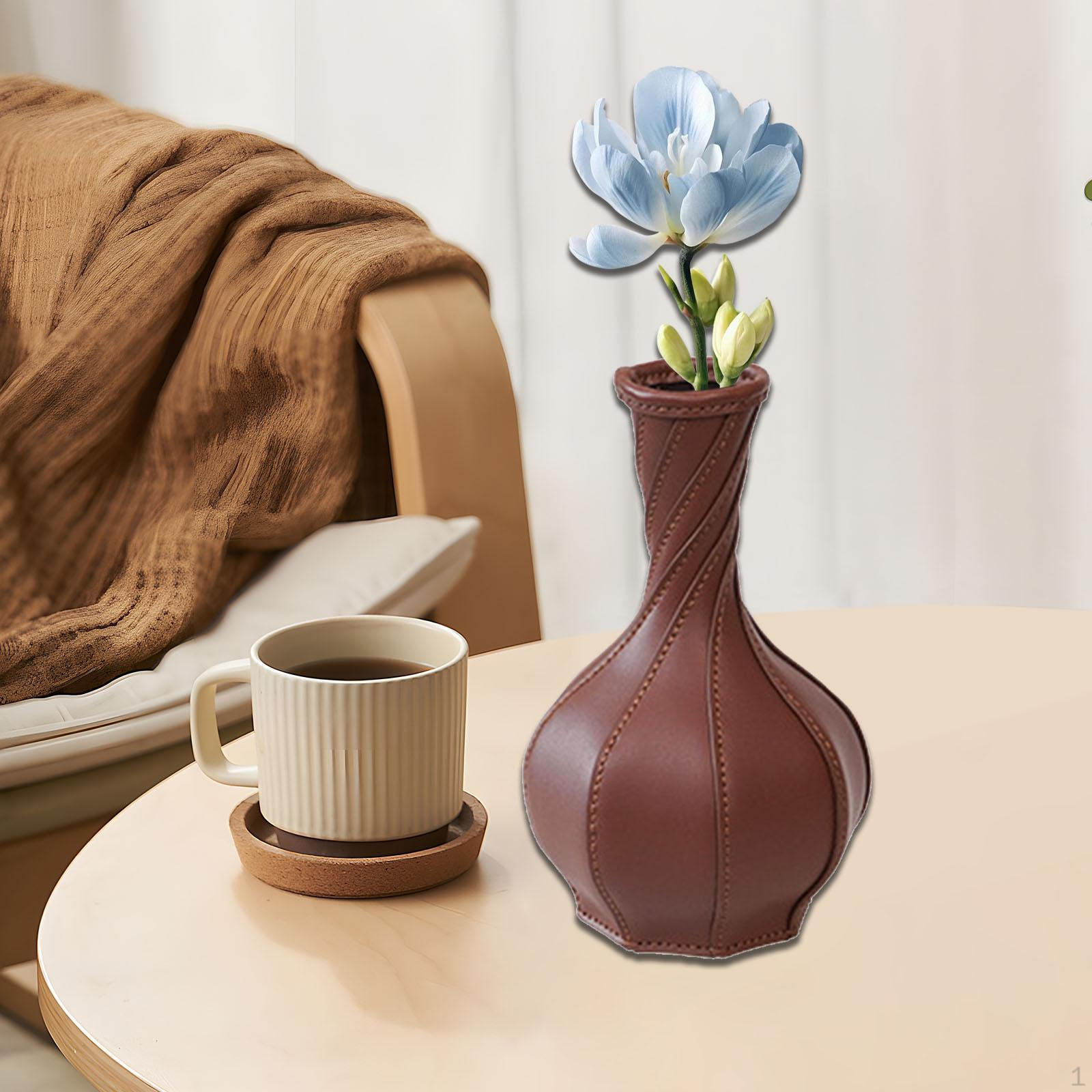 Craft Your Own PU Leather Flower Vase Kit for Home Decor Dark Brown