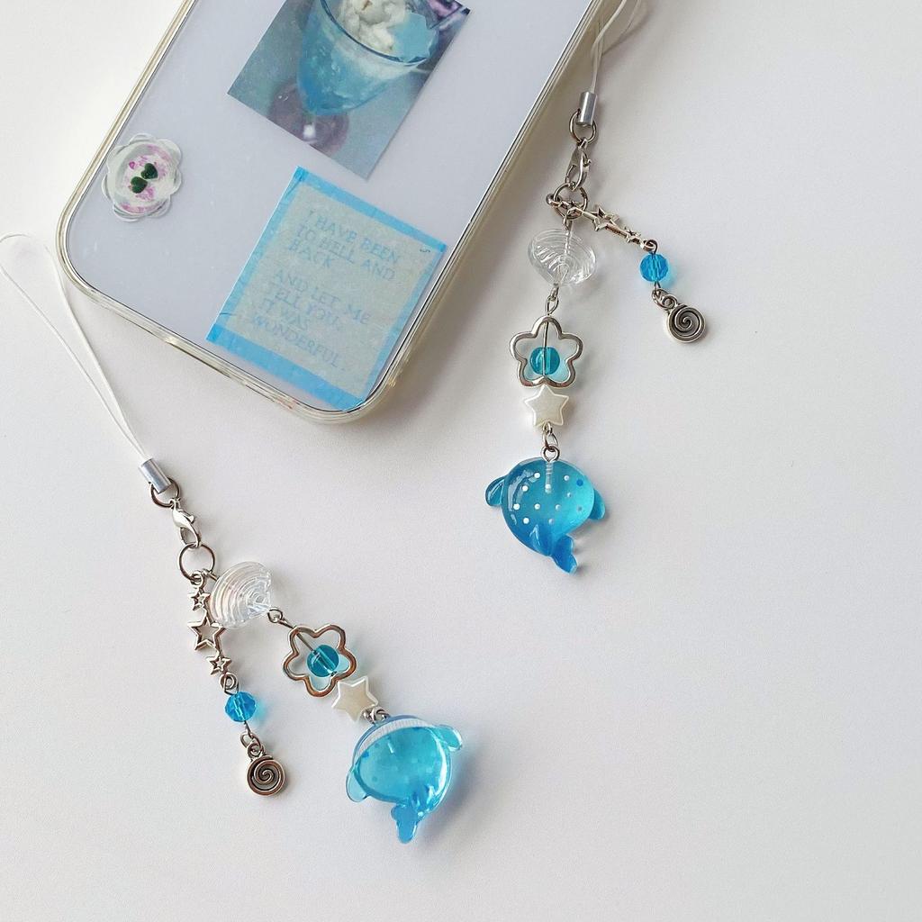 S 1 Piece 3D Ocean Fish Beaded Mobile Phone Charms Cute Keychains Lanyard Backpack Decoration Smartphone Accessory