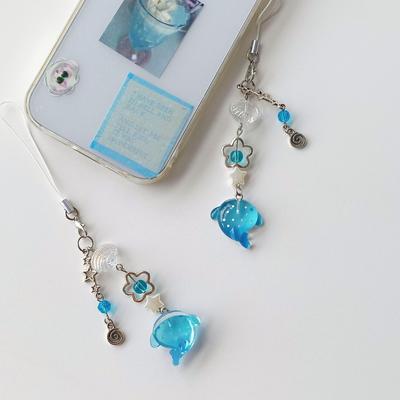 S 1 Piece 3D Ocean Fish Beaded Mobile Phone Charms Cute Keychains Lanyard Backpack Decoration Smartphone Accessory