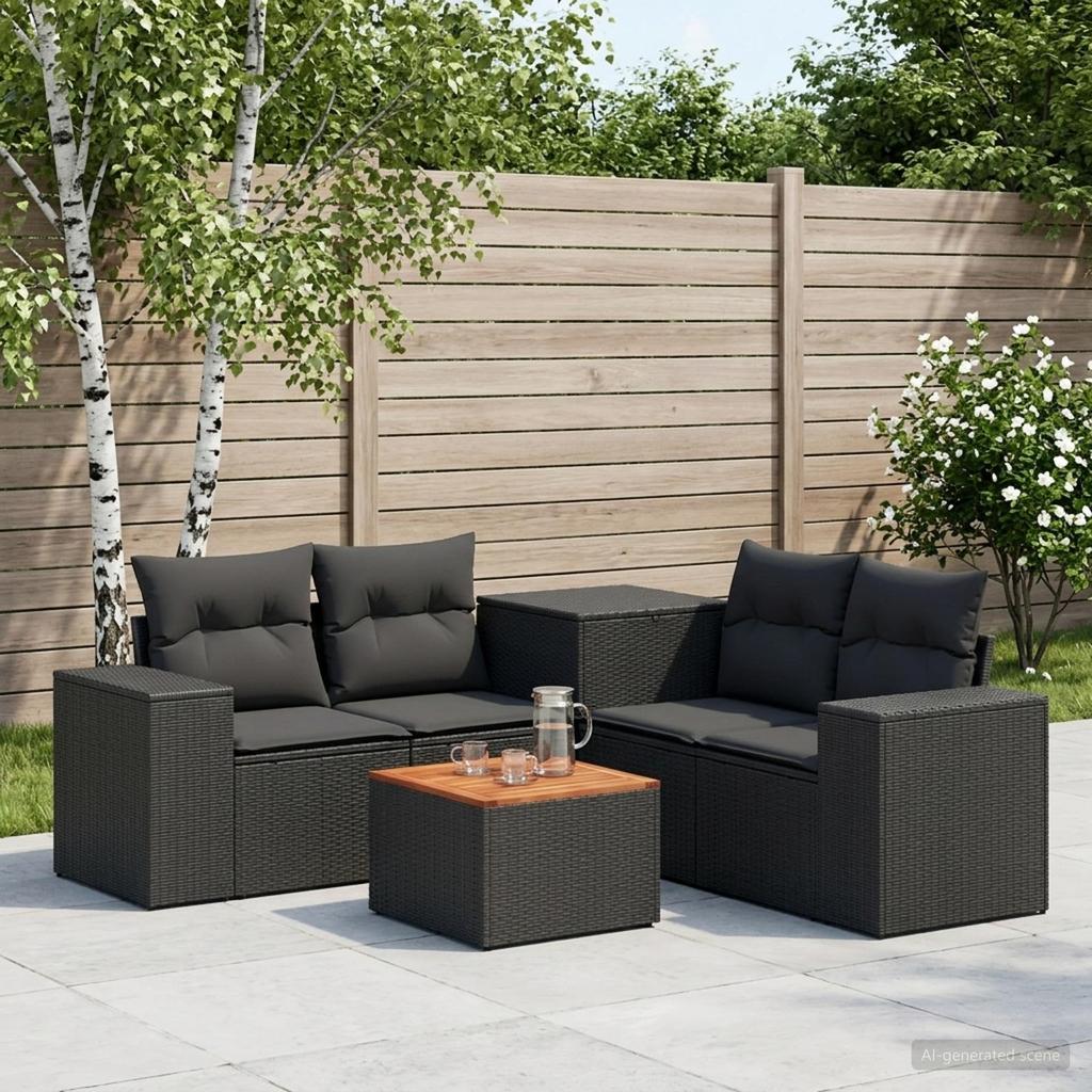 Sofa Set 6 Pieces Black Poly Rattan and Steel