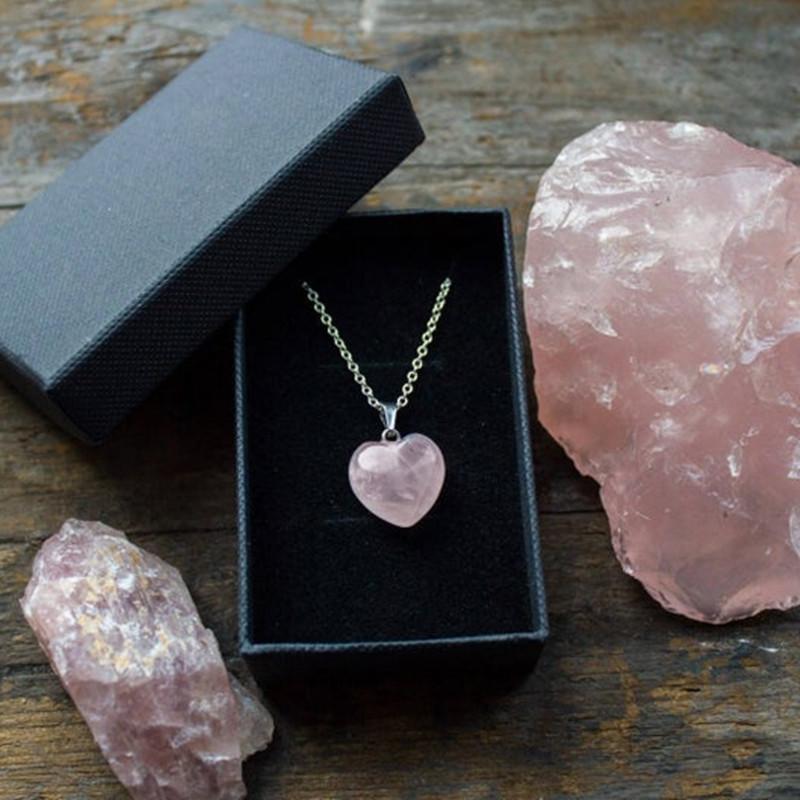 

Sweet Temperament Pink Stereo Heart-shaped Natural Quartz Crystal Pendant Necklace for Women Collar Chain Jewelry Accessories