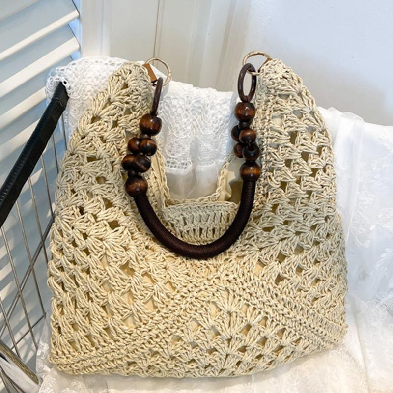 Τσάντα από ψάθα μεγάλης χωρητικότητας Καλοκαιρινές διακοπές στην παραλία Γλυκιά τσάντα ώμου για μετακινήσεις