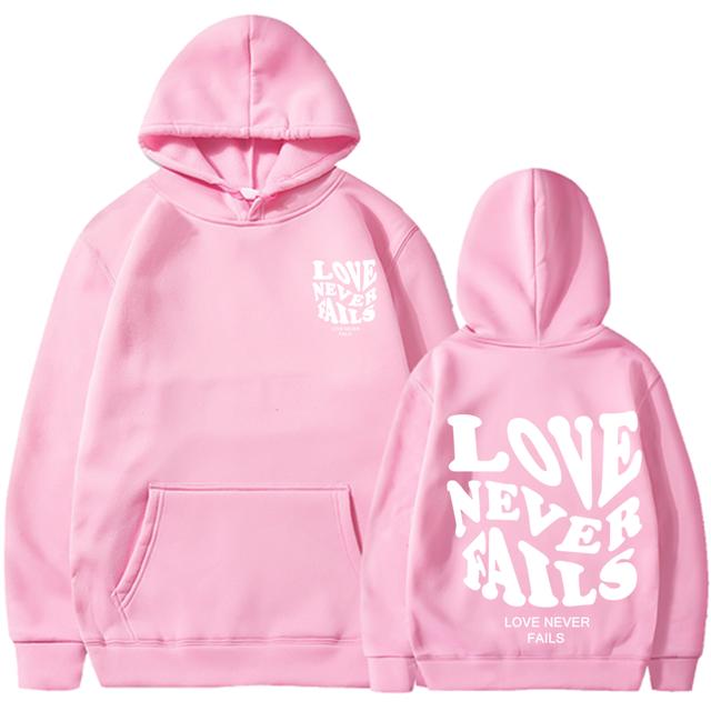 Love Never Fails Print Letter Hoodies Men/Women Sweatshirt Black Autumn Vintage Oversized Harajuku Loose Tops Casual Pullovers