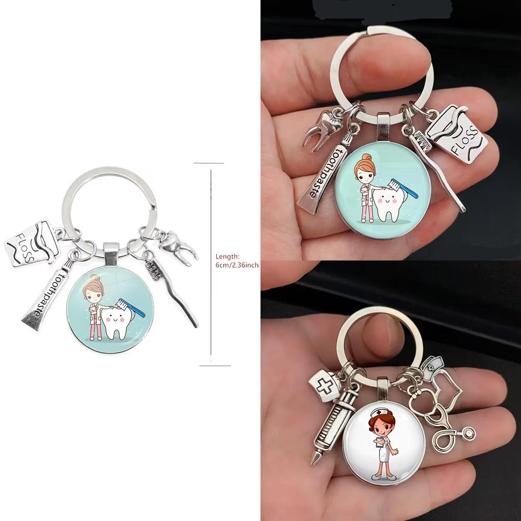 Dental Care Nurse Keychain With Medical Syringe And Stethoscope For Gift And Celebration