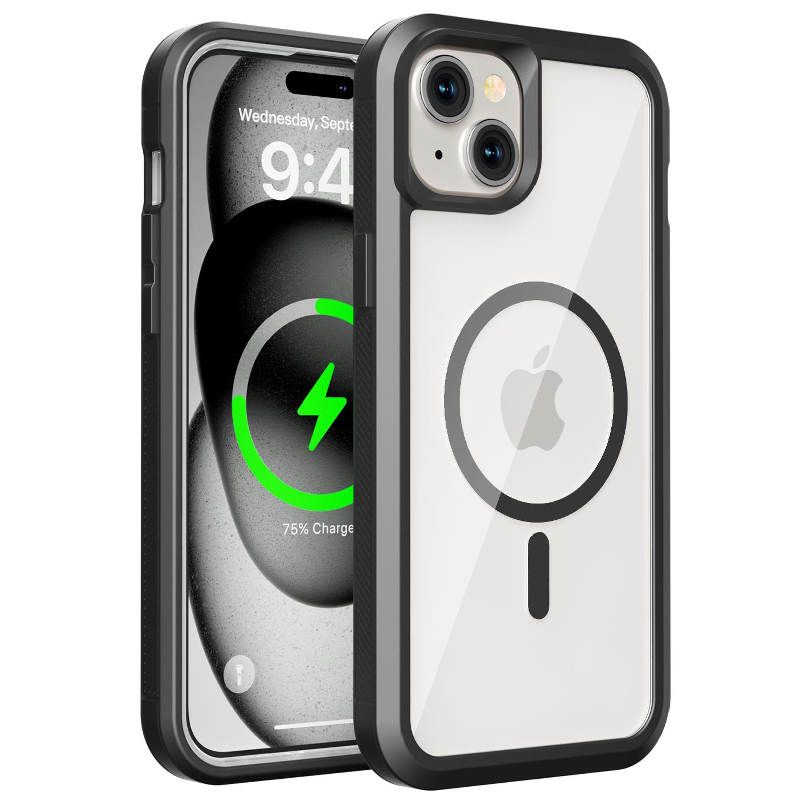 

For iPhone 15 Plus Magnetic Case Translucent Detachable 2 in 1 TPU+PC Shockproof Phone Cover Black