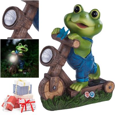 Resin Garden Frog Statue with Solar Light Frog Cycling Model Frog Sculpture Cute Animal Statue for Patio Lawn Yard Decoration