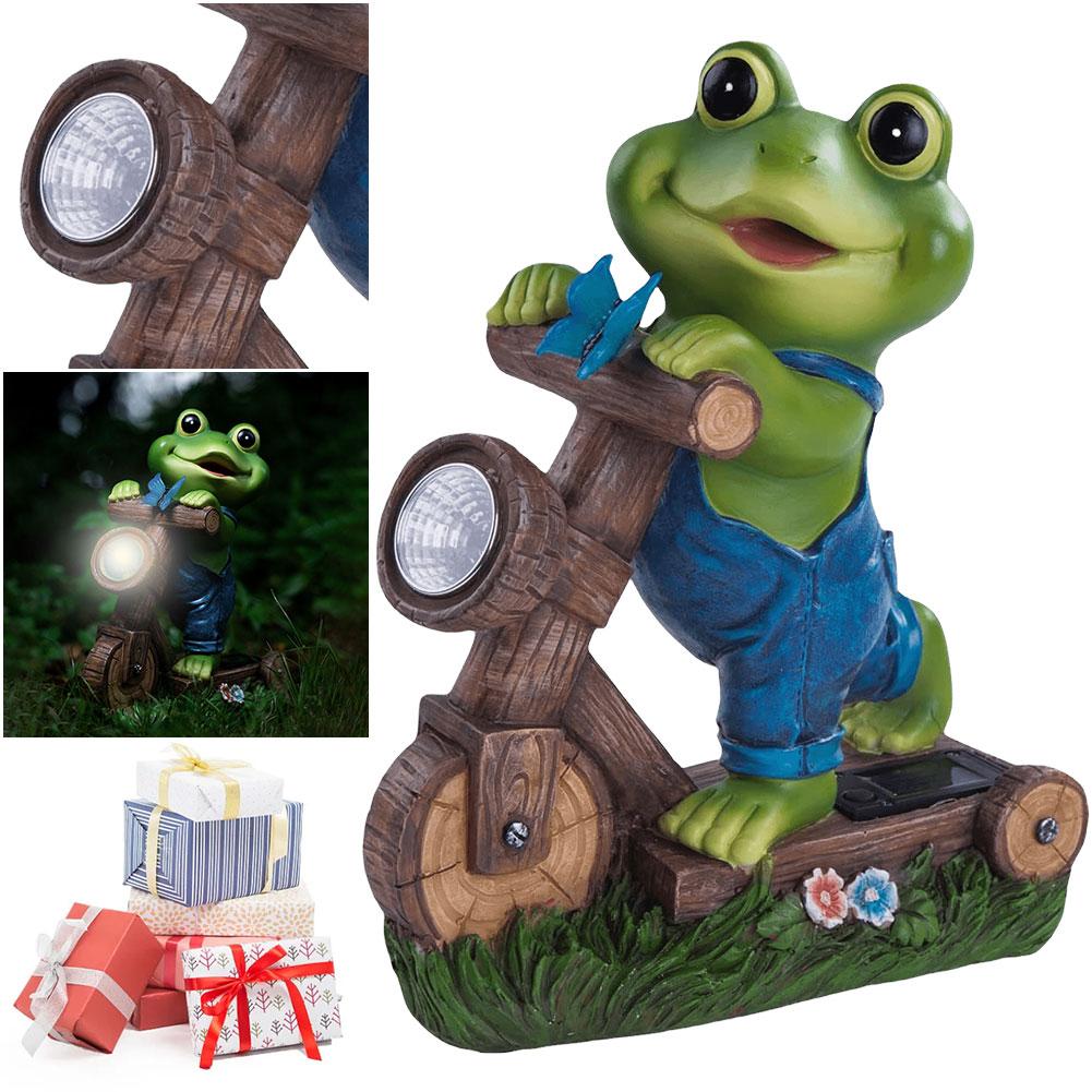 Resin Garden Frog Statue with Solar Light Frog Cycling Model Frog Ornaments Frog Sculpture for Outdoor Garden Yard Decor