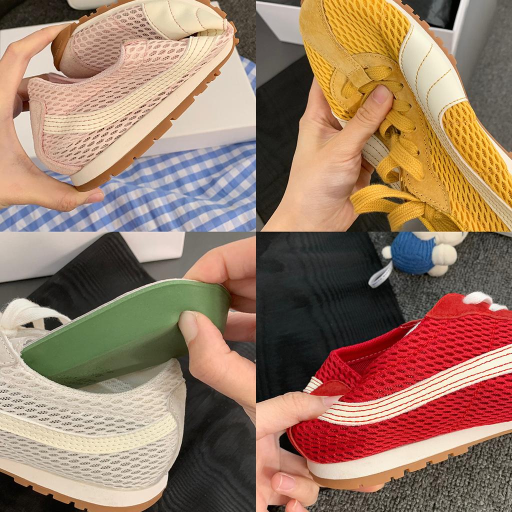 Cowhide~ Grape Mom Breathable Mesh German Training Shoes Women's Contrasting Color Lace-up Ugly Cute Forrest Gump Shoes Flat Casual Sports Shoes