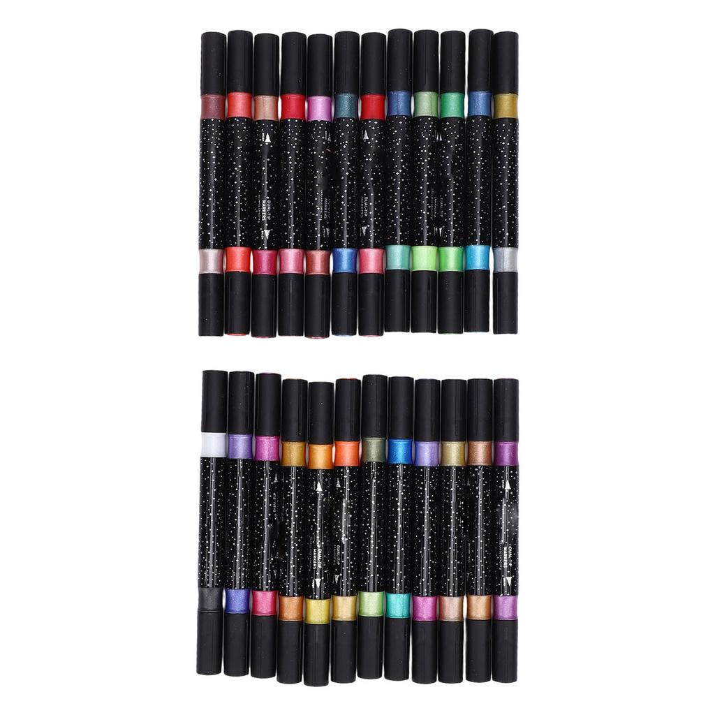 24pcs Glitter Markers Double Ended Highlighter Marker Pens for Drawing Gift Card Doodle Art Painting