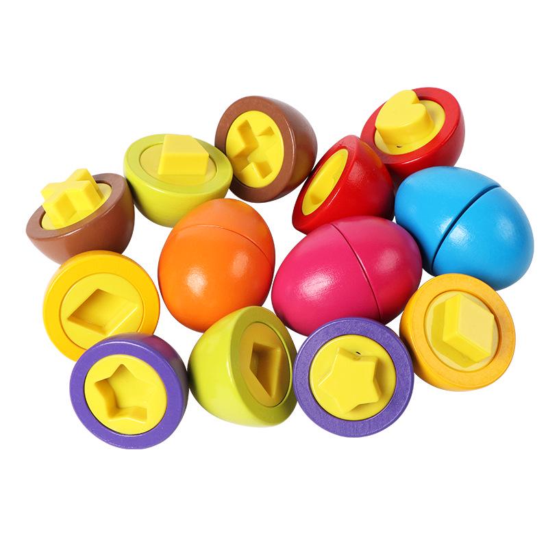 Early Childhood Cognitive Wooden Shape Matching & Color Recognition Egg Toy