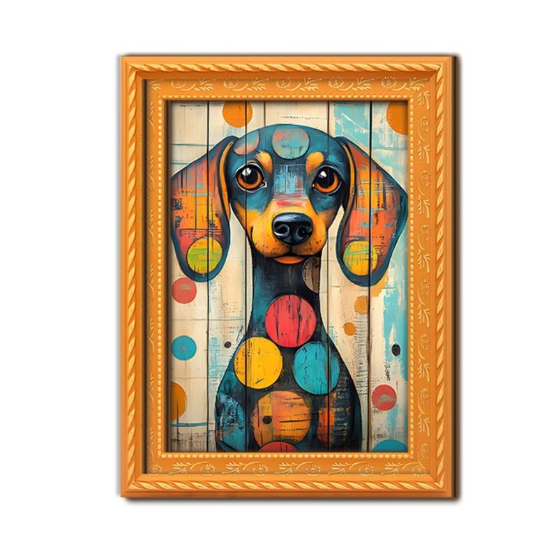 Artistic Dog Themed Refrigerator Magnets Natural Wood Frame Fridge Magnets for Kitchen Decoration