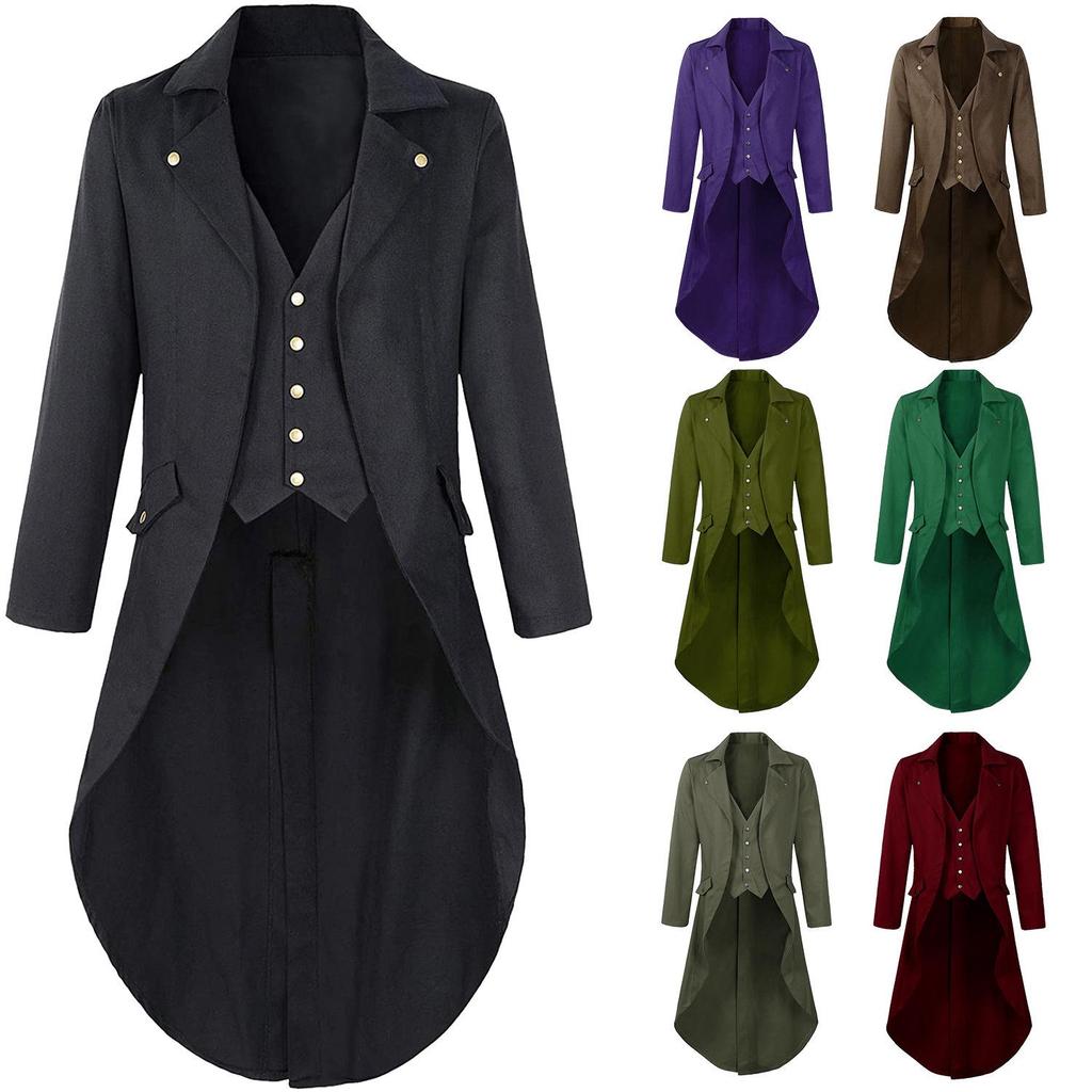 2024 Herren Gothic Steampunk Gehrock Viktorianischer Übermantel Kostüm