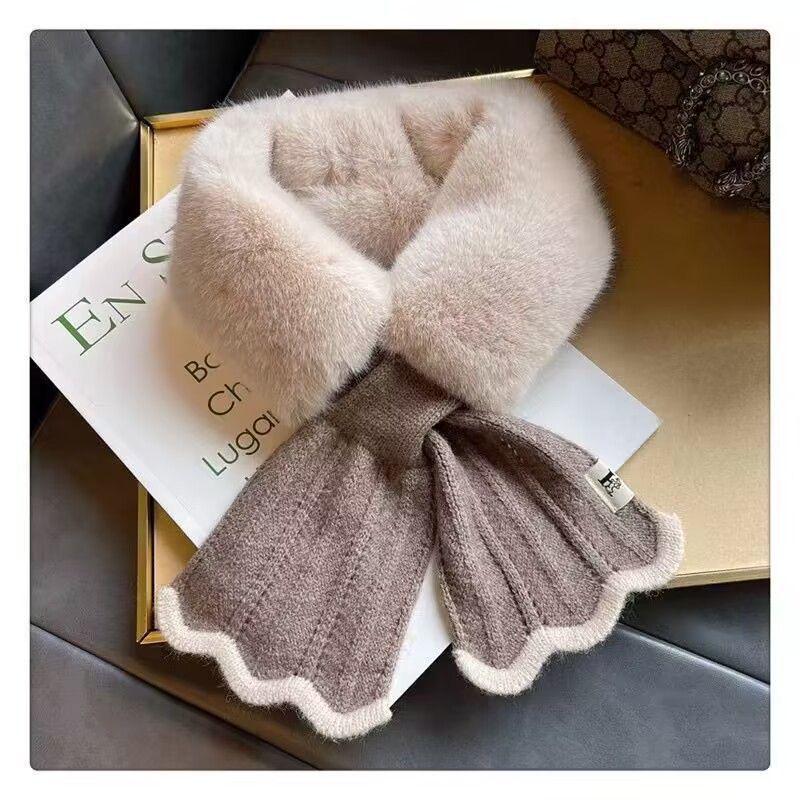 Little Bei 2025 Thickened Autumn & Winter Cross Fur Knit Neck Warmer Scarf