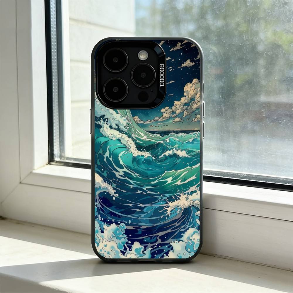 The Great Wave Off K-Kanagawa Phone Case For iPhone 17,16,15,14,13,12,11 Plus,Pro Max,XS,Colorful Silver Black Cover