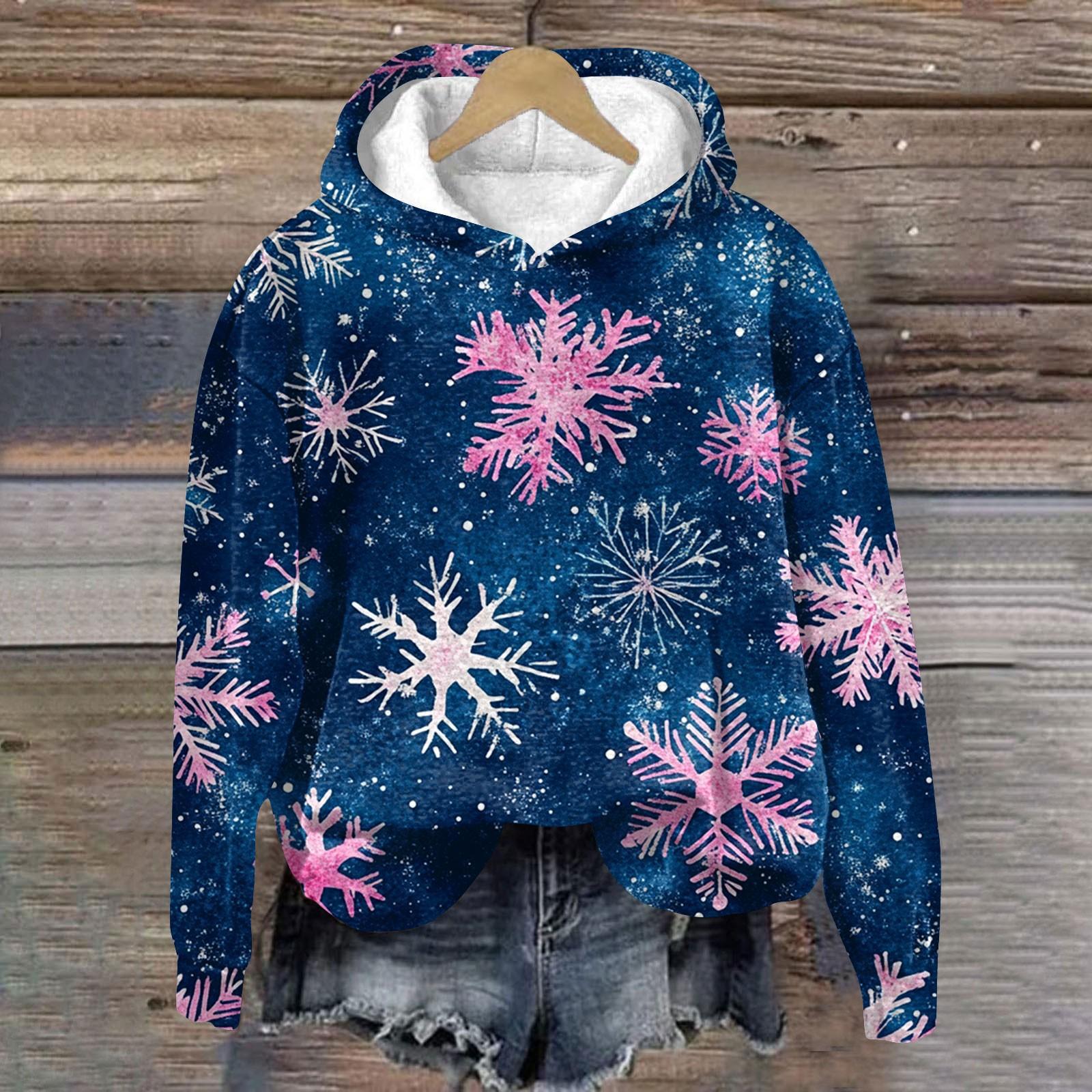 

Женская модная толстовка с капюшоном и заниженной линией плеч с длинным рукавом и рождественским принтом XL