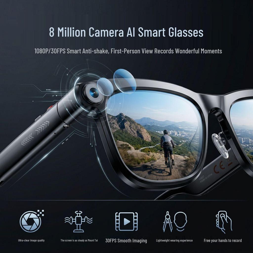 Smart Glasses with 800W Pixel HD Camera and AI Recognition