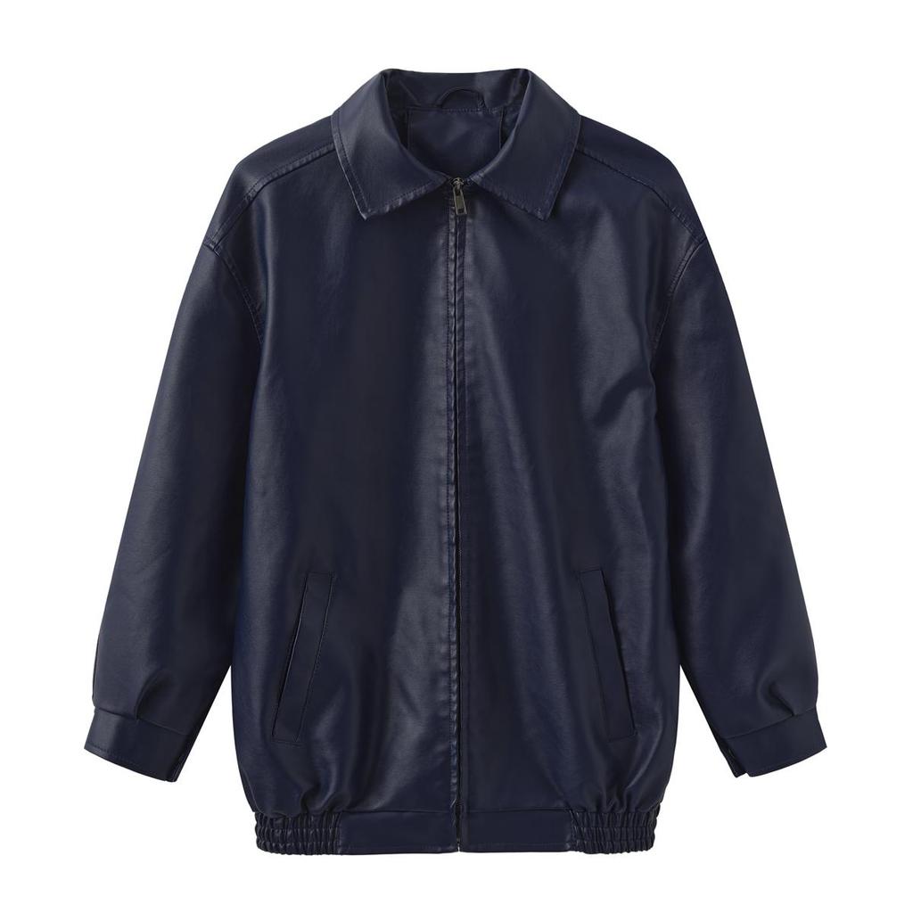 Kadın Ceketleri Suni Deri Uzun Kollu Yaka Fermuarlı Bol Ceket Sonbahar İlkbahar Motosiklet Bomber Üstler Tatil Günlük Dış Giyim