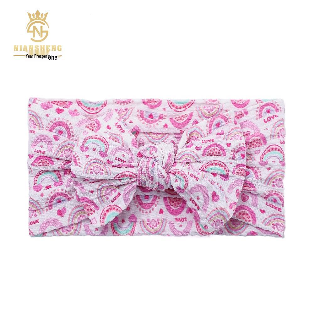 Frühlings-Jacquard Doppelreihiges Nylon-Stirnband mit bedruckter Schleife für Babys