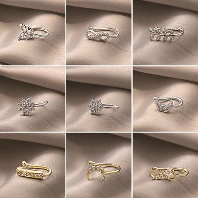 Perforated U-shaped Nose Clip Retro and Cold Style Bow Accessory Moon Octagonal Star Diamond-encrusted Nose Decoration