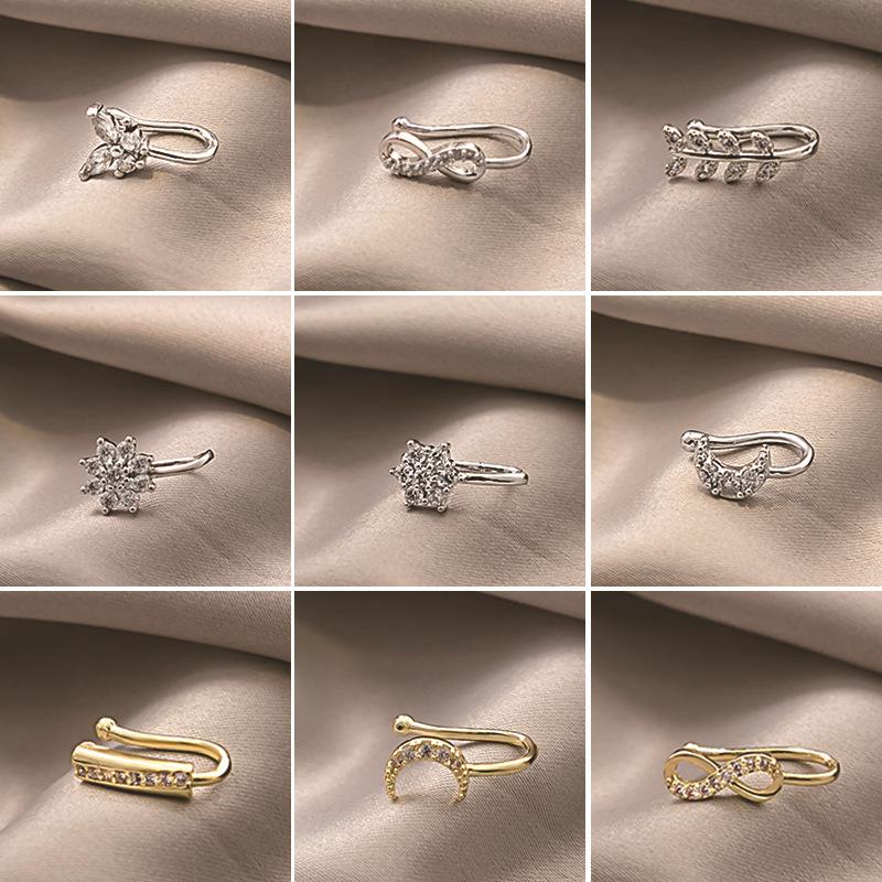 Perforated U-shaped Nose Clip Retro and Cold Style Bow Accessory Moon Octagonal Star Diamond-encrusted Nose Decoration