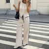 women's clothing European and American sleeveless vest high-waisted wide-leg pants two-piece set with elegant temperament and color-blocking edging
